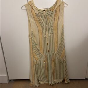 Free People Cream Tan Striped Hooded Sundress Beach Dress XS